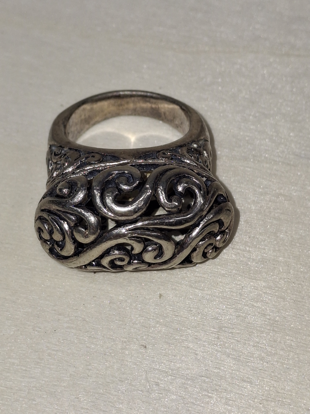 Ornate Swirl Sterling-Color Statement Ring